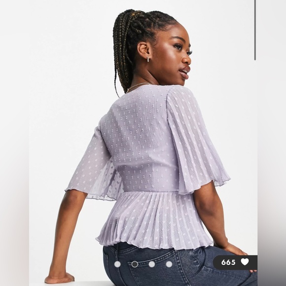 Textured wrap short sleeve blouse - Picture 3 of 9